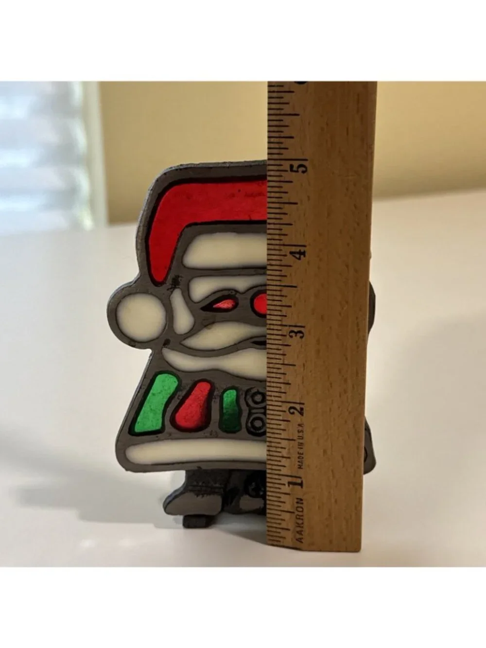 Vintage Cast Iron Stained Glass Santa Claus Votive Candle Holder Christmas 6.5